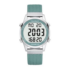 2401 Women Pedometer Soft Nylon Bracelet No App or Charging Required with Pedometer Calorie Counter Distance Watch and Backlight, Green, Nylon