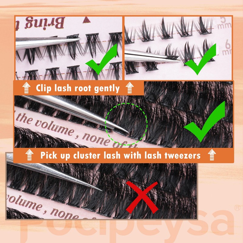 Focipeysa Lash Clusters 100D 200D Lash Extension with Bottom Lash