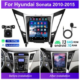 9.7 Inch Android 13 Car Stereo for Hyundai Sonata 2011-2015 IPS HD Touch Screen Double Din Car Audio Receiver w/Wireless Carplay Android Auto GPS Navigation Bluetooth Wifi SWC Backup Camera Mic, 2+32G