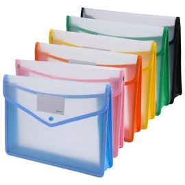 A4 Plastic Wallets, Ipow 6 Pcs Plastic Folders Document Files Folders Popper Wallet Envelope Pockets Large Capacity with Quick Snap Closure, Card Slot for Office Home School Travel