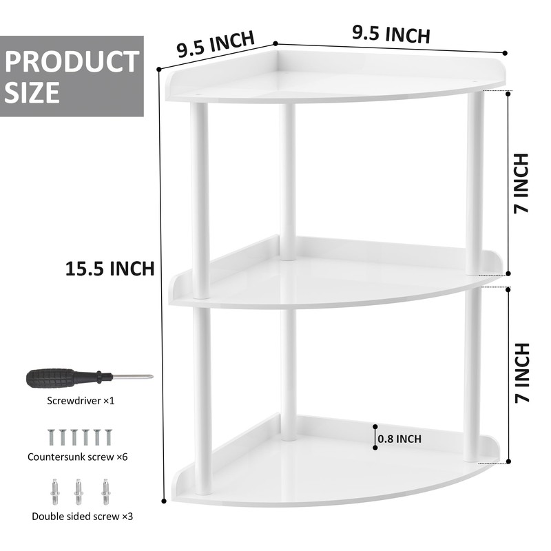 Sezanrpt 3 Tier Acrylic Corner Shelf Organizer Storage 9.5x9.5x15.7 Inch,