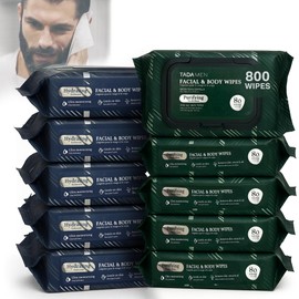 TADA Men - 800 Wipe (10PK) Bulk Facial & Body Wipes for Men & Adults, No Rinse, Running (5+5 Mix, 800 Wipes (10PK))