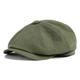 BOTVELA Men's Newsboy Gatsby Hat Cotton Vintage Flat Ivy Cabbie Cap (Army Green, 7 1/2)