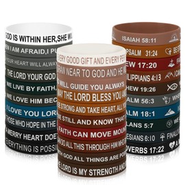 JUNEBRUSHS 42pcs Bible Verse Silicone Bracelets Bulk Inspirational Christian Rubber Bracelets Faith Hope Wristbands Jesus Rubber Wristbands for Men Women Party Christian Gifts(21 Designs)