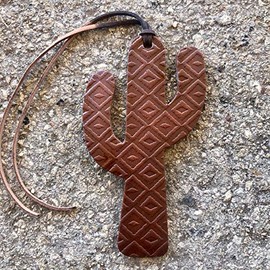Air Flair | Leather Car Air Freshener | Cactus | Aztec Pattern (Brown, Warm Sugar Scent)