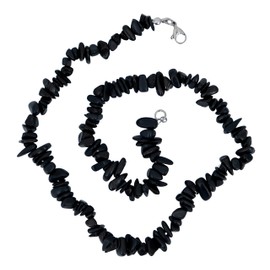 Taddart Minerals Natural Gemstone Shungite Black Chip Necklace 45cm Length - Handmade, Shungite, Shungite