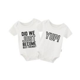 QIANWANYI Baby Twins Baby Bodysuits Did We Just Become Best Friends Newborn Romper Boys Girls Gift Twins Baby Clothing, White Did We Just Become Best Friends, 3-6 months