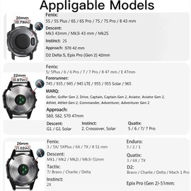 Blueshaweu 20 mm, 22 mm, 26 mm QuickFit Bracelet Compatible with Garmin Fenix 8, Velcro Design Replacement Strap Compatible with Garmin Enduro, Approach, Forerunner etc. Watch (22 mm, Black)