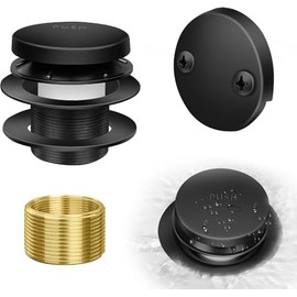 Tip-Toe Bathtub Drain Kit with Two-Hole Overflow Plate, Bath Tub Drain Replacement fits for All Bathtub, Universal Fine/Coarse Thread Bathtub Stopper (Matte Black)