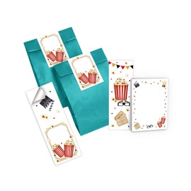 6 Bookmarks + 6 Mini Notepads + 6 Gift Bags (Petrol) + 6 Stickers Cinema Cinema Party Bag Guest Gift for Children's Birthday Boys Girls