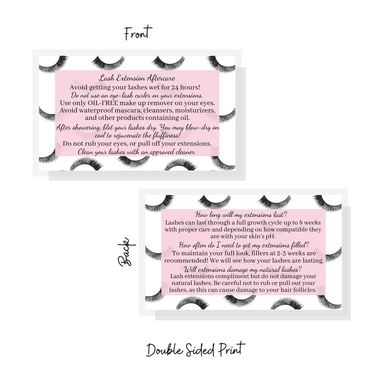 Lash Extension Aftercare Cards | 50 Pack | Eyelash Extension