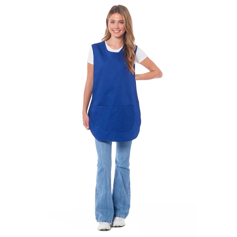 Ladies Plain With Matching Piping Tabard Apron Overalls Front Pocket