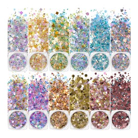 Festival Glitter Face 60 g, 12 Colours Glitter, Glitter Gel Face Body Glitter Gel Chunky Sequin Face Body Glitter DIY Glitter Powder Set Glitter Makeup Set Ideal for Decoration, Cards, Paper