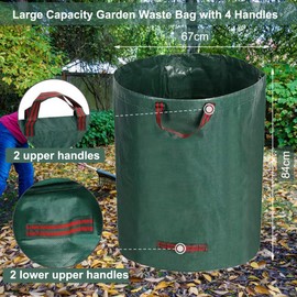Hmfmdy Garden Waste Bags, 2-Pack Heavy Duty Garden Bags, Reusable Garden Sacks with Handles, Green Sacks, Garden Dustbin Bags Roll, Hippo Bag for Collecting Garden Waste/grass/Leaves-300L