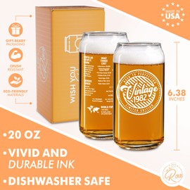 43rd Birthday Gift For Men - Birthday Beer Gifts 20 Ounce 2-Sided Beer Can Glass (1 Count) - Vintage Glass for a 42 Year Old - Funny Glass Gift for His or Her 41st Birthday - Anniversary Party (1982)
