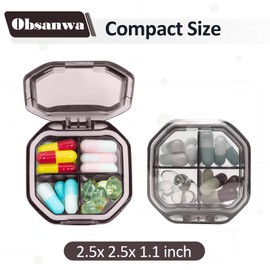 Obsanwa Daily Pill Organizer Portable Pill Case, Travel Pill Organizer for Purse Pocket to Hold Vitamins, Cod Liver Oil, Supplements and Medication (Grey)