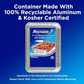 Reynolds To-Go Aluminum Pans with Lids, 8x5.375x1.75 Inch, 20 Count