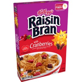 Kellogg's Raisin Bran, Breakfast Cereal, Original with Cranberries, Good Source of Fiber, 14oz Box