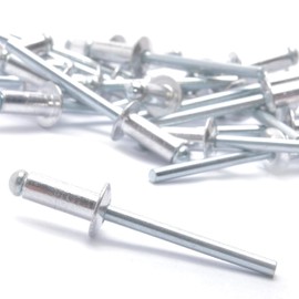 100PCS Large Flange Aluminum Pop Rivets 3/16" x 3/8" Aluminum Boat Rivets Dome Body Blind Rivet Set for Sheet Steel Duct Work Marine Long Pop Rivets with Big Head Steel Mandrel