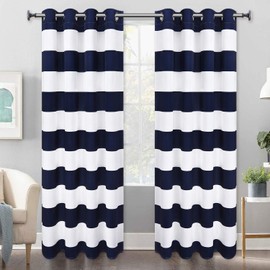 VERTKREA Stripe Window Curtain Striped Room Window Treatment Grommet Curtains 52 × 63 Inches Stripes Drapes for Bedroom Living Room Blue Set of 2 Panels
