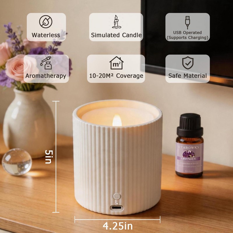 NO-Battery LED Candle Waterless Diffuser and 3D Wick and Realistic