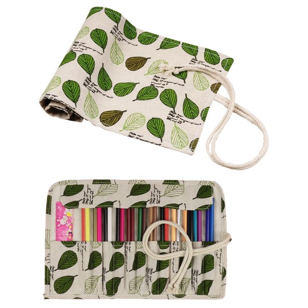 UYRVAPE 18 Compartments Roll Up Canvas Brush Bag Pencil Case