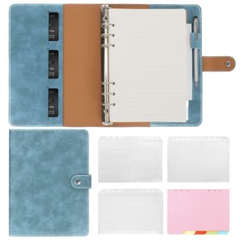 Skycase A5 Binder Notebook Folder Portfolio, 6 Holes Loose Leaf PU Leather, Ring Binder Planner, Ring Binder DIN A5 Diary Ring Binder Cover with Filling Paper/Binder Pockets/Paper Sheet, Blue