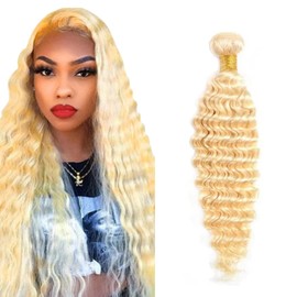Blonde Bundle 613 Deep Wave Unprocessed Human Hair Individual 1 Bundle 32 Inch Blonde Deep Wave Bundles Human Hair Weave