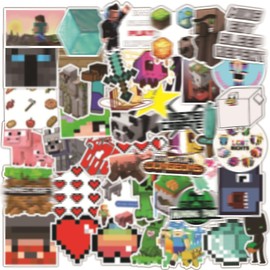 HTTDSLF Pack of 102 Sticker Set, Mine Craft Stickers, Waterproof Children's Stickers, Children's Birthday Gift Party Decorations, Rewards, Stickers Children for Cupboards, Laptops, Bikes