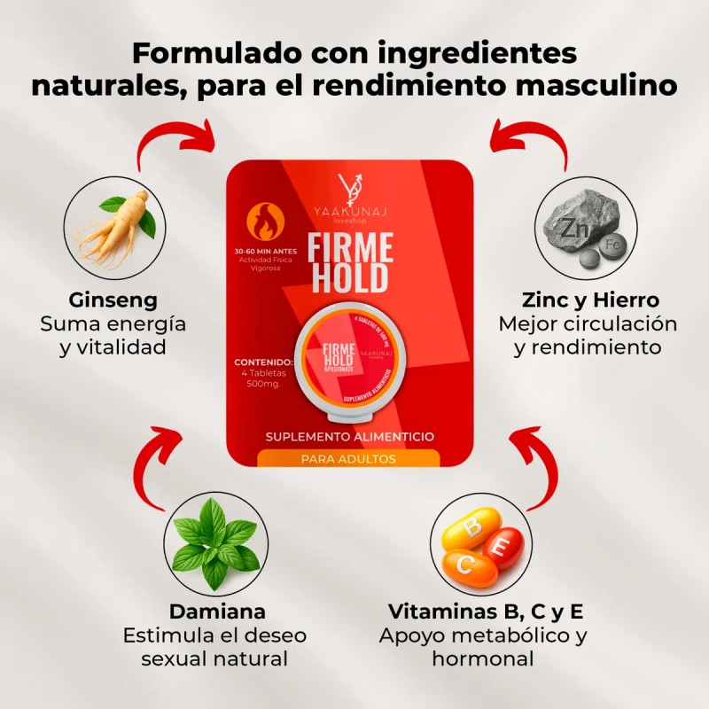 Energía Masculina Yaakunaj Firme Hold Tabletas 500mg Natural