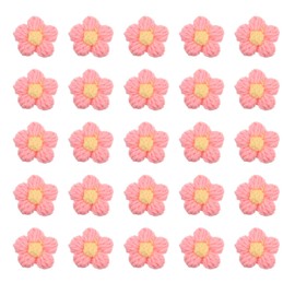 sourcing map 50pcs Flower Sew On Patches, Crochet Floral Petals Handmade Crochet Flowers Appliques Embellishments for DIY Hair Clothes Wedding Party Craft, Pink and Yellow