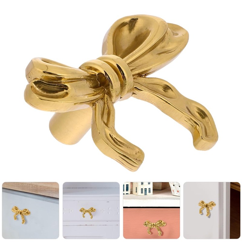 Gatuida 2pcs Bow Tie Gold Bow Drawer Knobs Bow Cabinet
