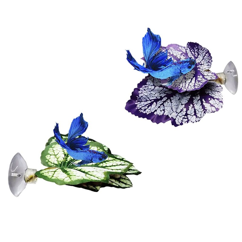 CHSYLFDC 2PCS Betta Fish Leaf Pad with Suction Cup Hammock