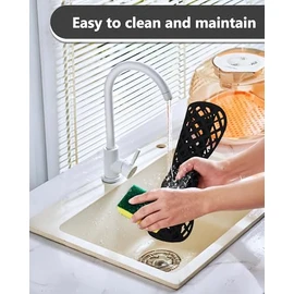 2 Pack Silicone Sink Protectors for Kitchen Sink, Trellis Pattern 13 x 11 Inches Sink Mat, Non-Slip and Durable Sink Protector Silicone, Rear Drain, Black