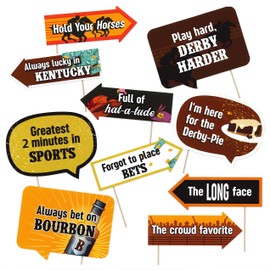 Funny Kentucky Horse Derby Photo Booth Props - Horse Race Themed Party Decorations - Funny Photography Supplies - Selfie Props with Sticks - 10pcs