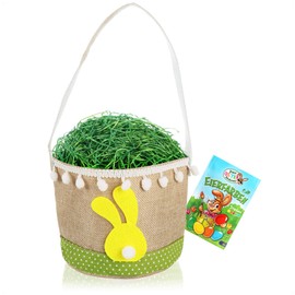 com-four® 3-Piece Easter Set - Easter Basket with Grass and Easter Egg Colour - Felt Basket Easter Bunny for Gift - Easter Decoration - Spring Decoration [Selection Varies] (Basket + Green Grass)