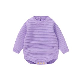 Ursobutegl Newborn Baby Girl Boy Knitted Romper Sweater Long Sleeve Knit Oversized Bodysuits Sweatshirt Fall Winter Clothes (Purple, 9-12 Months)