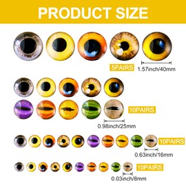 Zomiboo - 70 piezas de 40/25/16/8 mm, ojo de vidrio de animal, ojos de cabujón redondo, ojos de dragón, ojos redondos mixtos, 4 tamaños, mini cabujones de ojo de animal, accesorios de muñeca de arte,