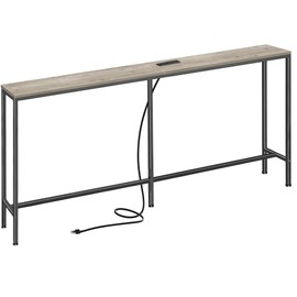 SUPERJARE 70 Inch Console Table with Outlet, Sofa Table with Charging Station, Narrow Entryway Table, Skinny Hallway Table, Behind Couch Table, for Living Room, Oak