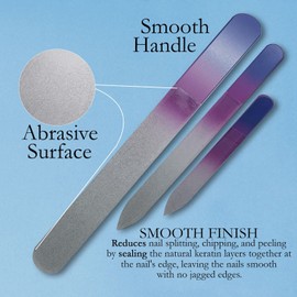 P2P Nails Glass Fingernail Files with Case - Manicure Set for Natural Nails - Double Sided Nail File Stocking Stuffers (Blue)