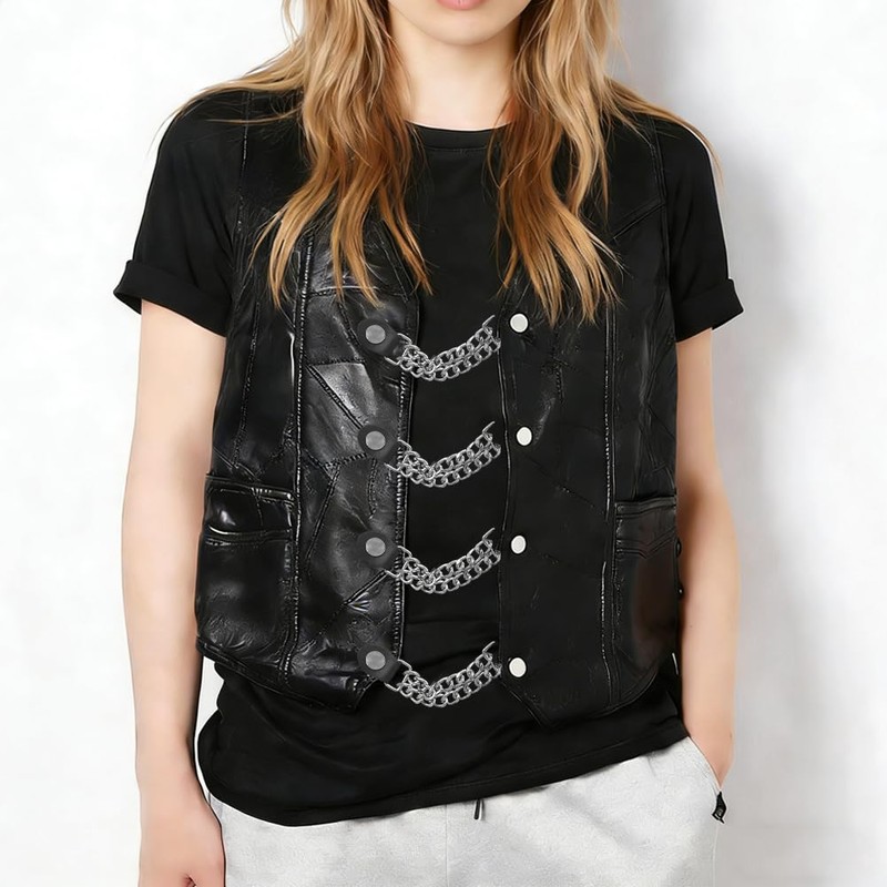 CALFOVERA Black PU Leather Motorcycle Vest Extenders, Punk Style
