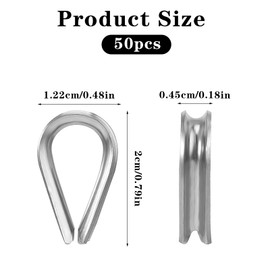 50 Pcs 1/16" Stainless Steel Thimble M2 Wire Rope Cable Thimbles Combo and Crimping Loop Sleeve Assortment Kit for Wire Rope Cable Thimbles Rigging