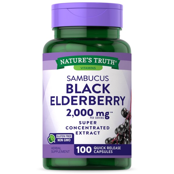 Nature's Truth Black Elderberry Capsules | 100 Count | Super Concentrated Sambucus Extract | Non-GMO and Gluten Free