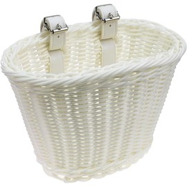 D-Shaped Bike Basket Durable Removable,Woven Plastic Bike Baskets- Bicycle Basket for Boy and Girl Handlebar Storage Container with 2 Adjustable Leather Straps (White)