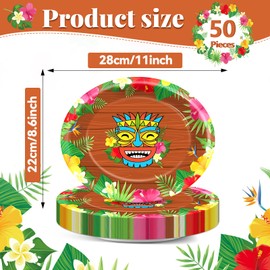 CHUNNIN 50Pcs Hawaiian Luau Oval Paper Plates 11 Inch Tiki Party Supplies Tropical Luau Disposable Dinnerware Plates Summer Beach Serving Tray for Tropical Aloha Birthday Party Supplies Decorations