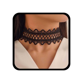 Cybche Gothic Wide Lace Choker Necklace, Black Lace Chain, Flower Lace Necklace, Steampunk Lace Collar Necklace, Lace Tattoo Necklace, Jewelry for Women, Zinc, No Gemstone