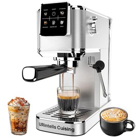 URintells Cuising Espresso Machine 20 Bar,Touch Screen Espresso Maker with Steam Milk Frother,Stainless Steel Coffee Machine for Cappuccino Latte Americano Cold Brew,1350W Fast Heat Up System,Silver