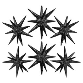 Black Star Foil Balloons 6 Star Explosion Mylar Balloons Cone Spike Balloons 22 Inch Big Starburst Balloons Party Decorations Favors for Christmas Birthday Party Bachelorette Party Disco Party