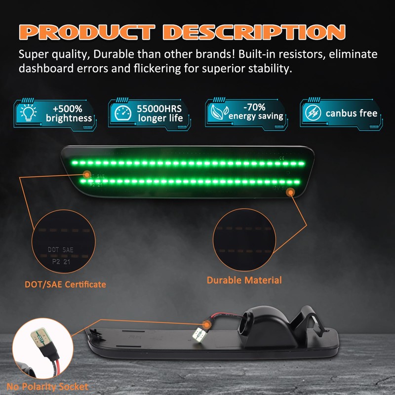 AreLokpri Side Marker Lights LED Compatible With 2005-2009 Ford Mustang,