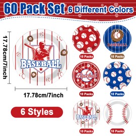 60Pcs Baseball Party Decorations Baseball Dessert Plates 7inch Disposable Baseballs Birthday Dinner Paper Plates Food Trays Party Tableware Set for Sport Baseballs Gamed Day Parties Supplies Favors